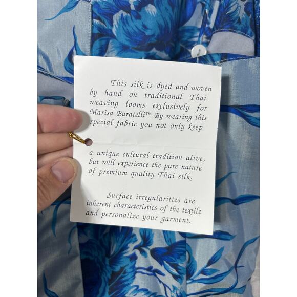 Marisa Baratelli Dress 6 Blue Gray Floral Beaded 100% Thai Silk NEW Formal - Picture 7 of 13